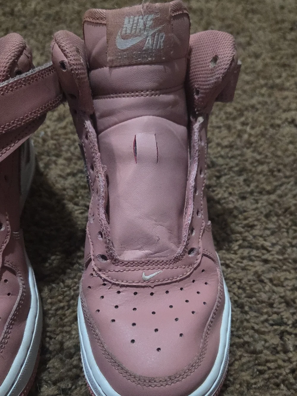 Nike Kids Pink and White Air Force 1 High-Top Sneakers
